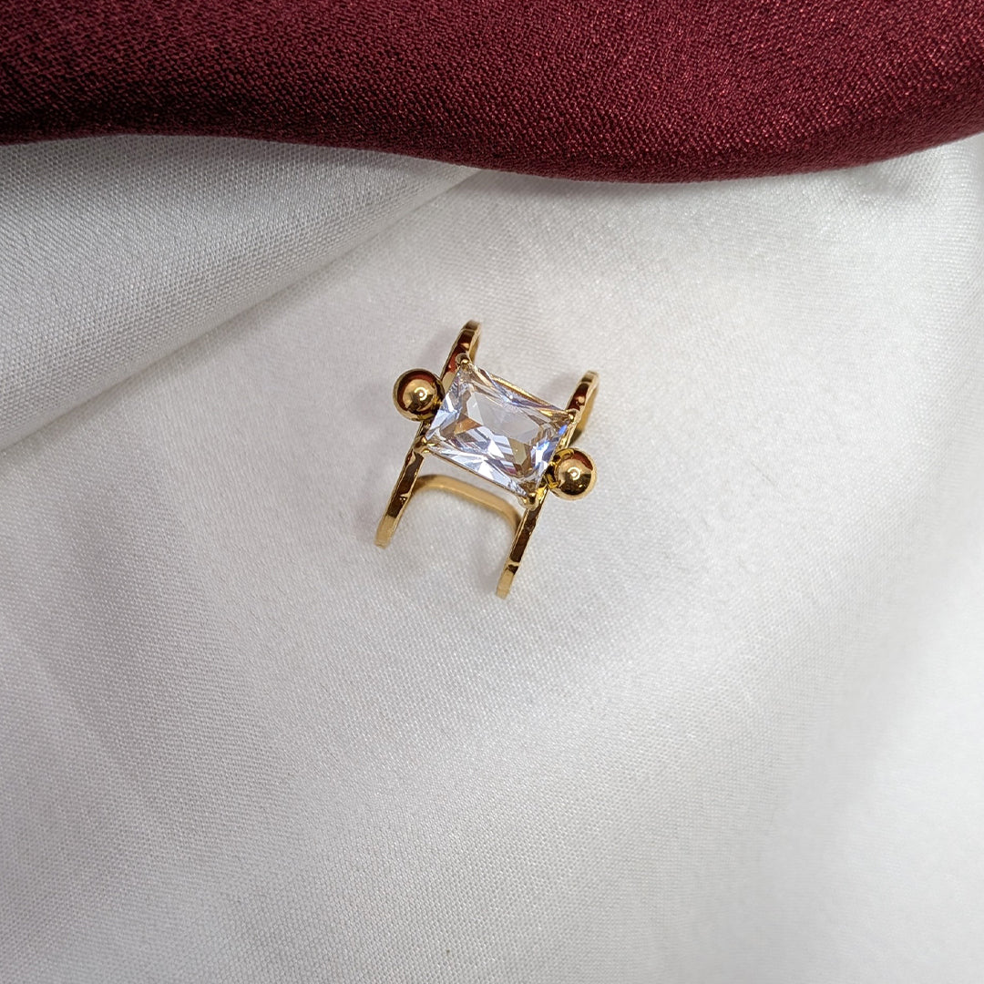 Gold Plated Adjustable Crystal Ring for Women & Girls (Anti Tarnish)