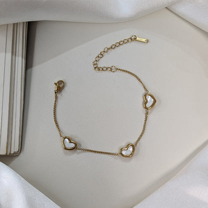 Gold Finish White Mother of Pearl Heart Charm Bracelet For Girls & Women (Anti-Tarnish)