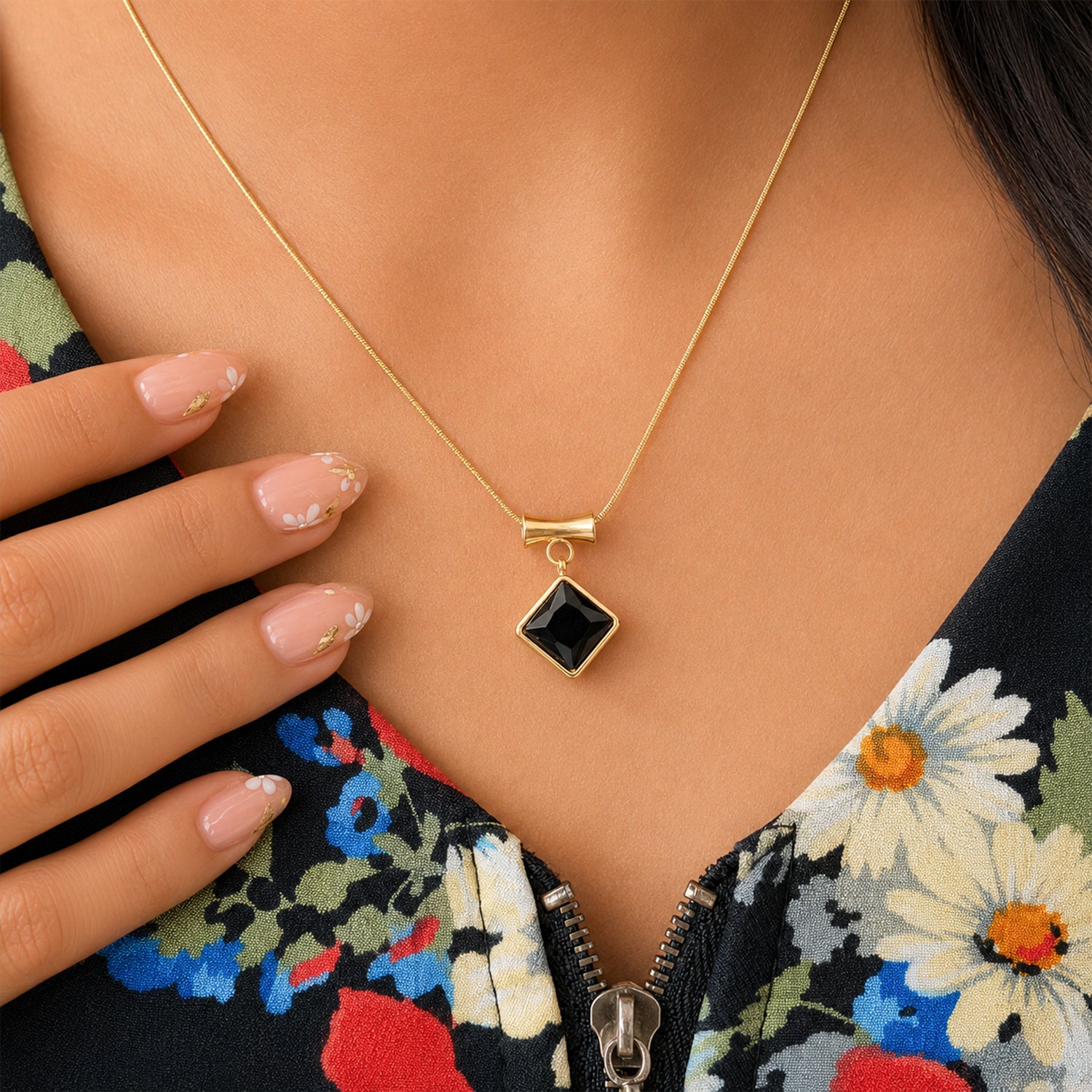 Square Zircon Pendant with Drum Connector For Girls & women