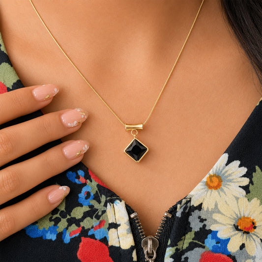 Square Zircon Pendant with Drum Connector For Girls & women