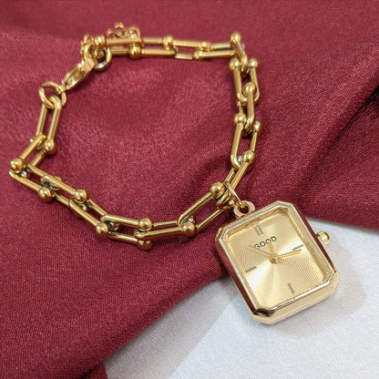 Classic Square Dial Analog Bracelet Watch with Chain Link Band for Girls & Women