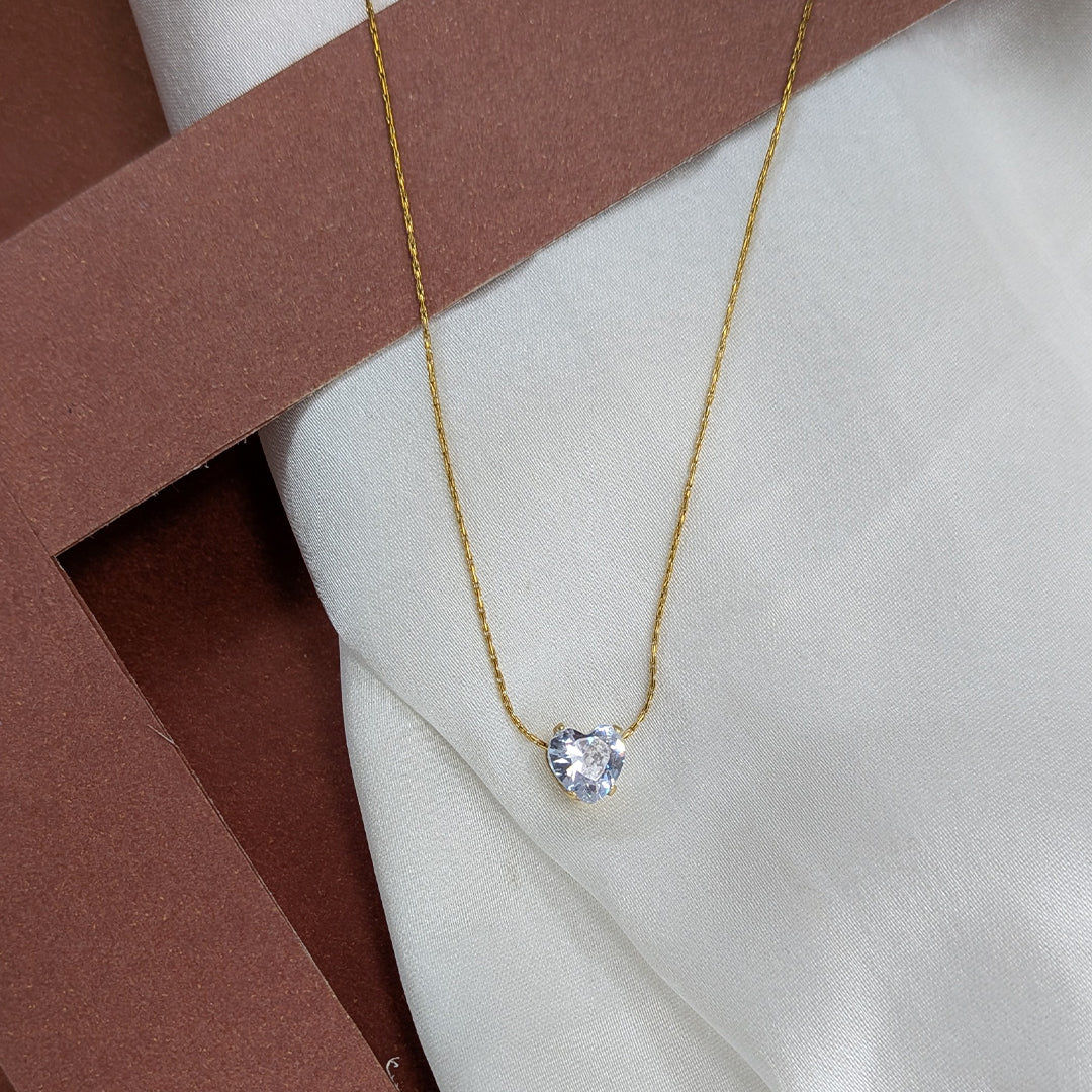 Gold Finish Heart Crystal Centre Pendant For Girls & Women