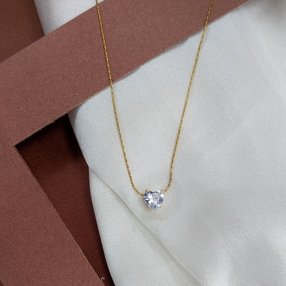 Gold Finish Heart Crystal Centre Pendant For Girls & Women