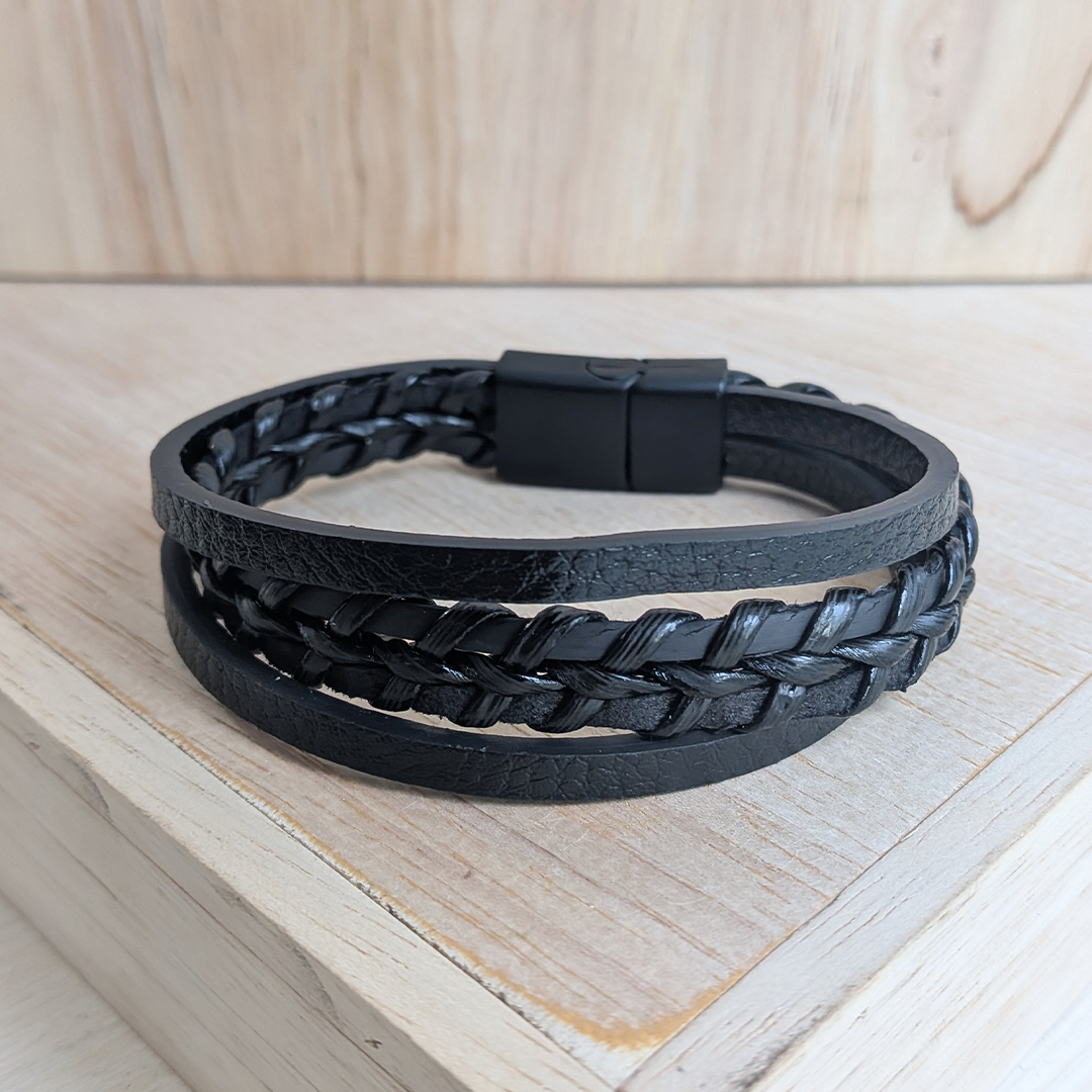 BlackForge Duo Leather Chain Look Bracelet For Men