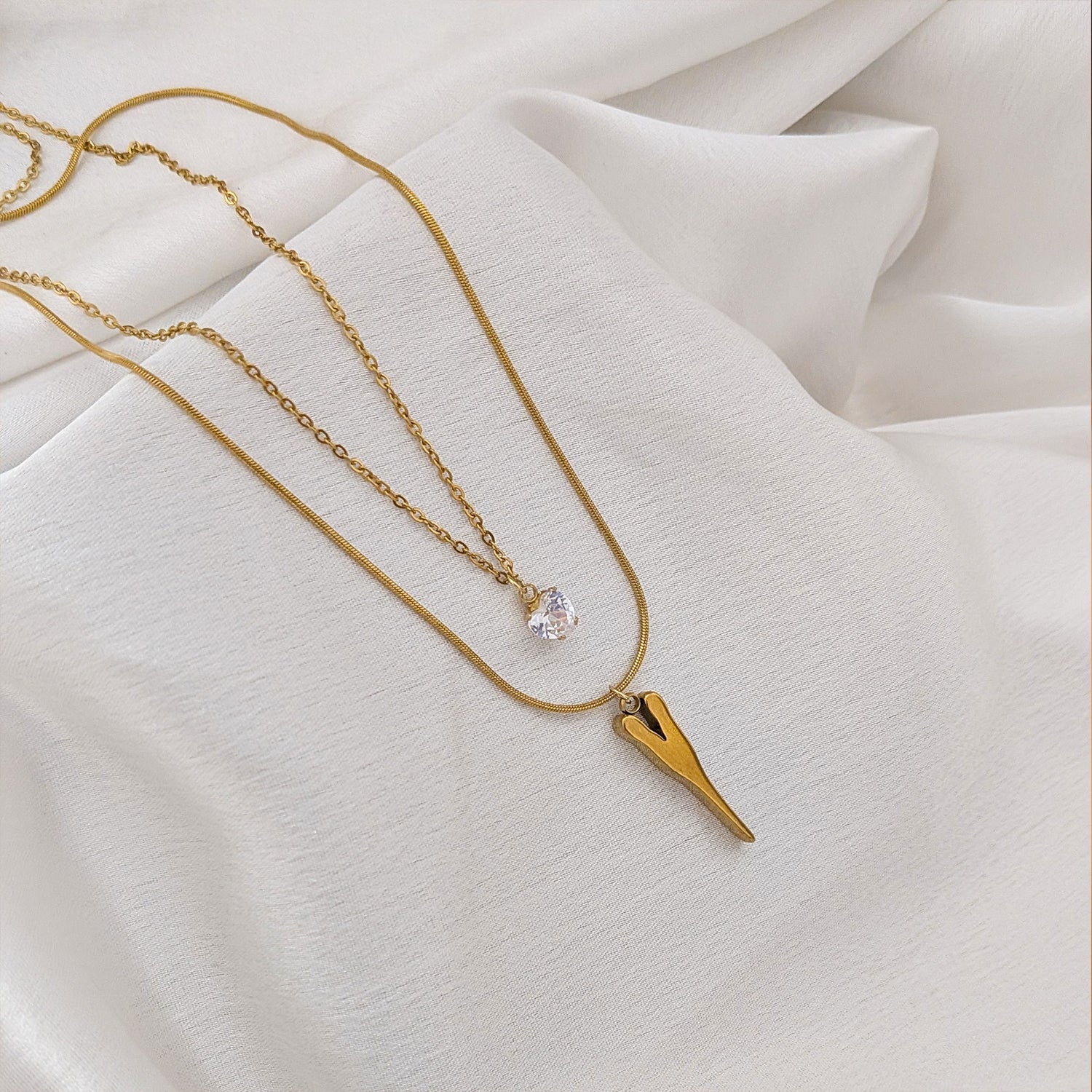 V Shaped Bar & Crystal Stone Dual Layered Pendant For Girls & Women's