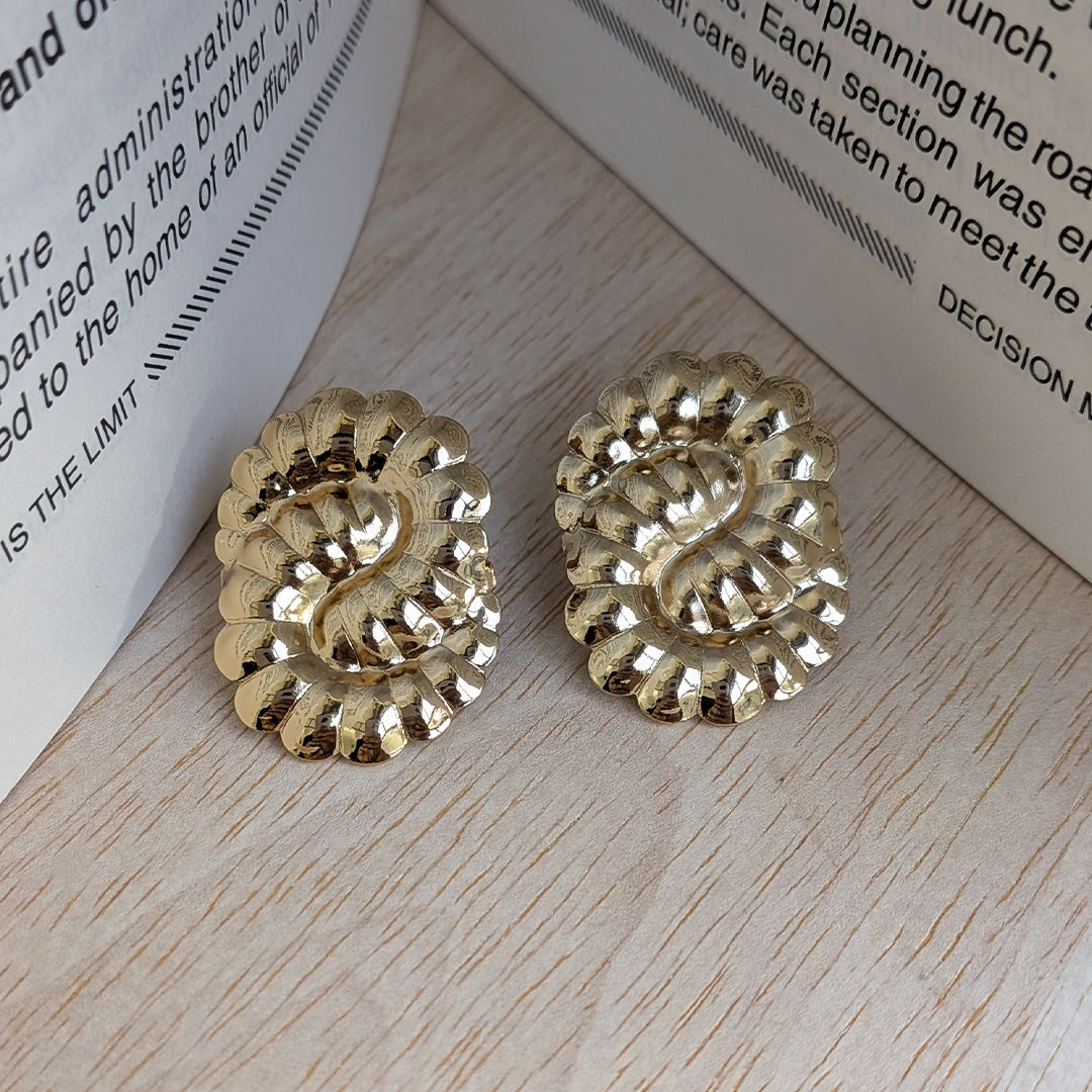Gold Plated Twisted Oval Stud Earrings For Girls & Women (Anti-Tarnish)