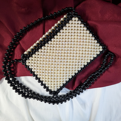 Black & White Acrylic Pearl Beaded Chain Crossbody Bag for Women