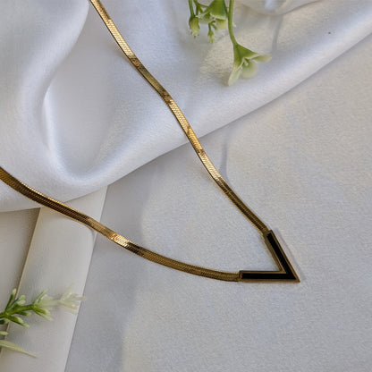 Gold Plated V-Cut Enamel Accent Pendant For Girls & Women