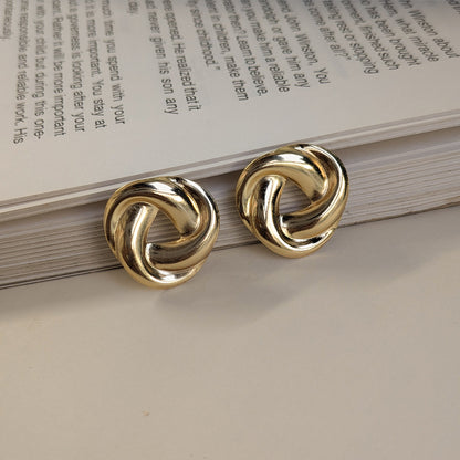 Golden Classic Twisted Knot Stud Earrings For Girls & Women (Anti Tarnish)