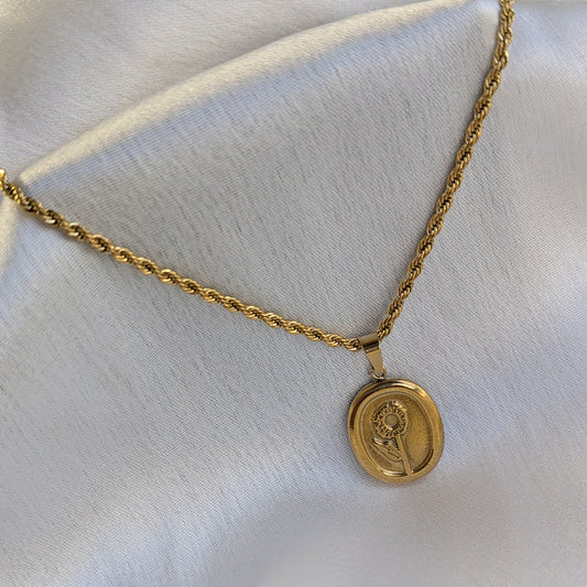 Gold Plated Oval Sunflower Pendant For Girls & Women