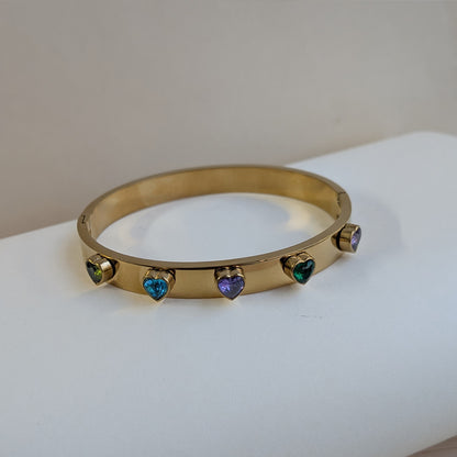 Gold Finish Heart Shaped AD Stone Bracelet For Girls & Women