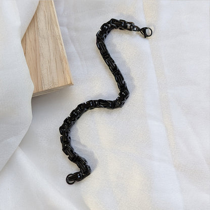 Black Cuban Style Chain Link Stainless Steel Bracelet With Clasp For Men