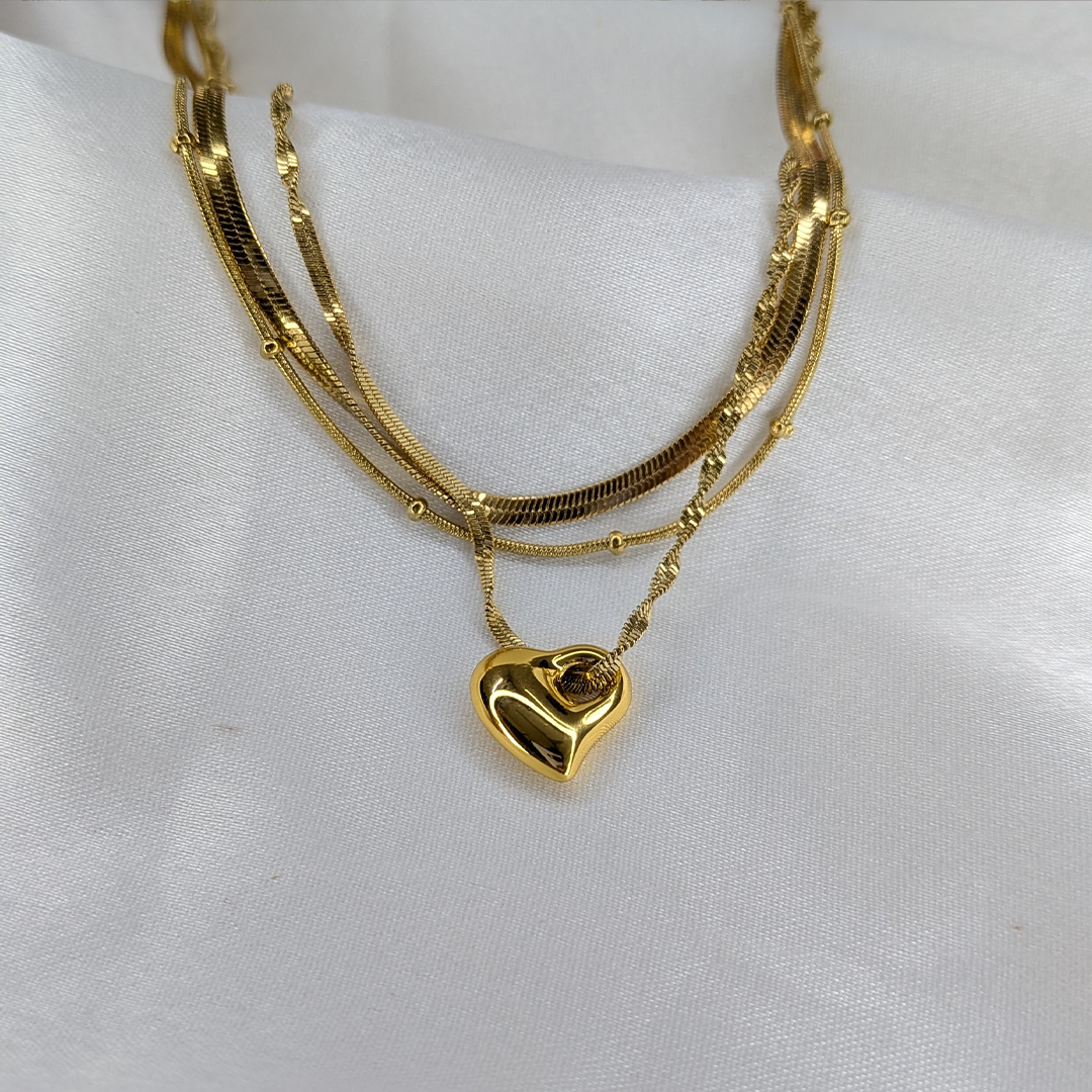 Gold Plated Triple Layered Heart With Hole Pendant For Girls & Women