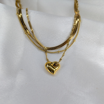 Gold Plated Triple Layered Heart With Hole Pendant For Girls & Women