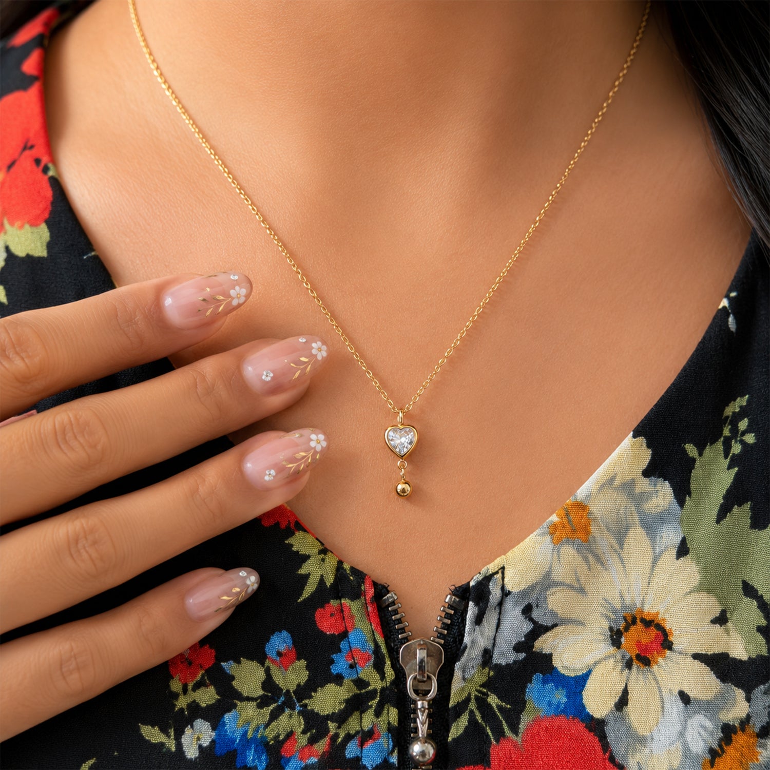 Minimal Heart solitaire Beaded Ad Stone Pendant For Girls & women