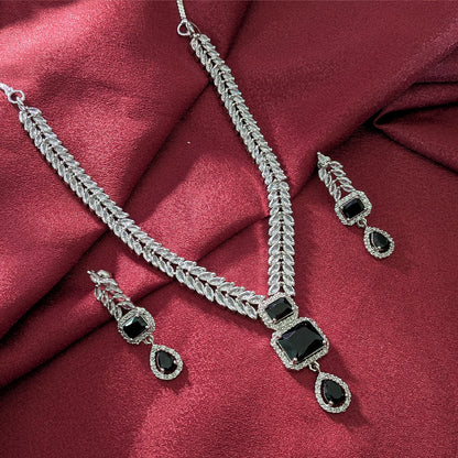 AD Luxe Square & Teardrop Gemstone Necklace With Matching Earrings For Women