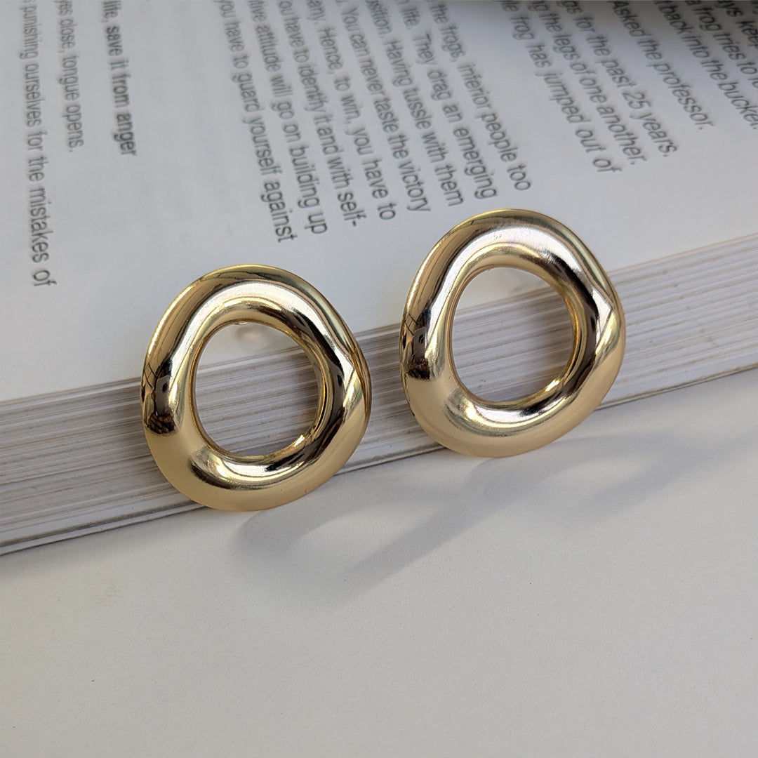 Gold Plated Abstract Open Circle Earrings For Girls & Women (Anti Tarnish)