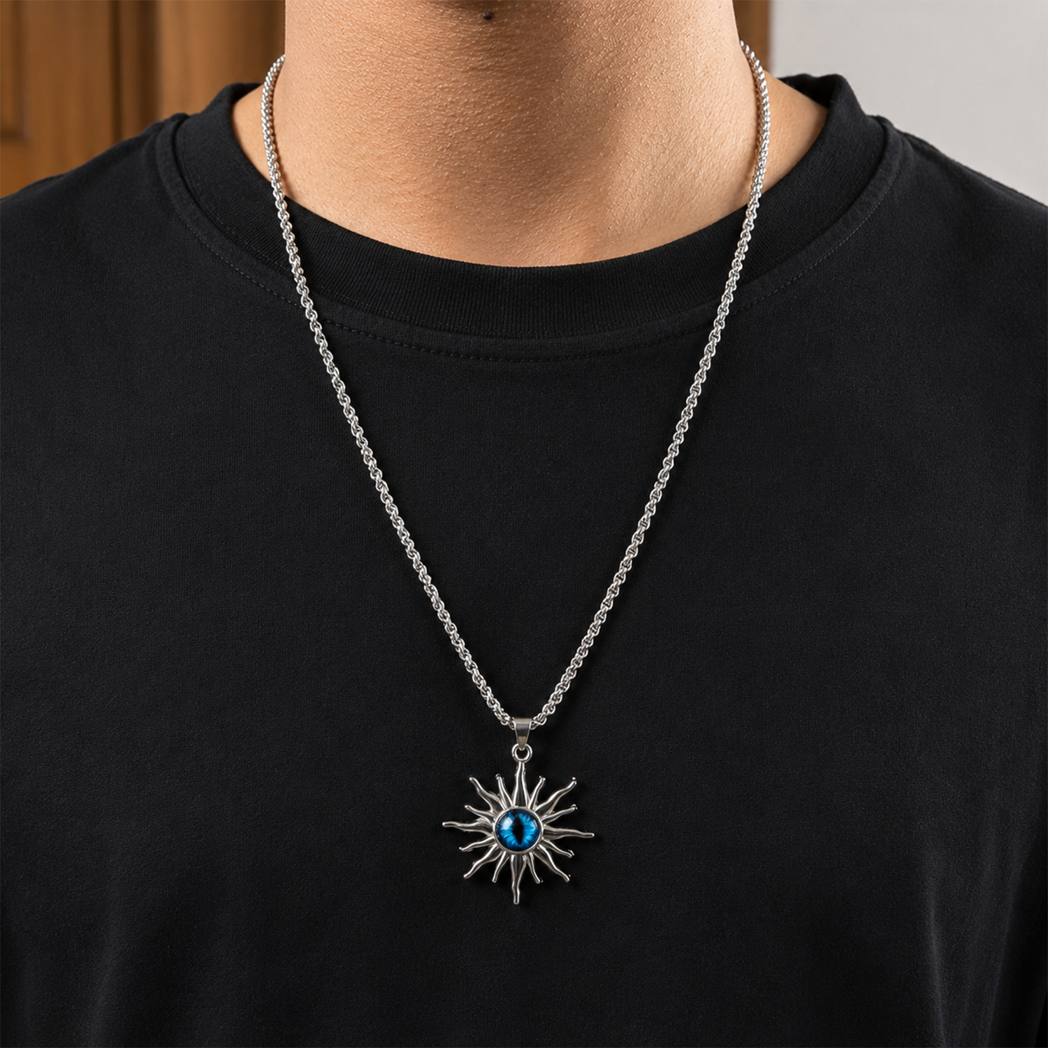 Sun Flames Dragon Blue Eye Pendant for Men & Boys