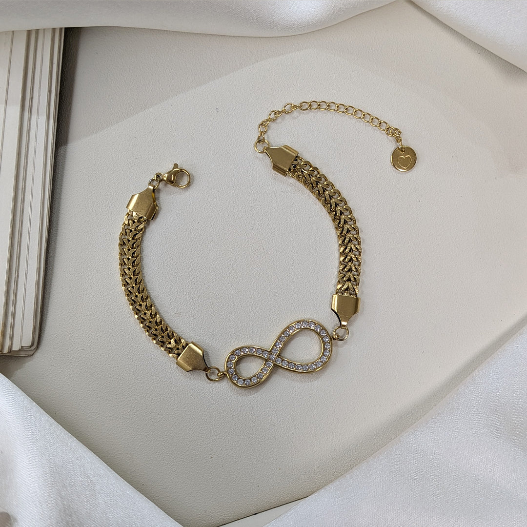 Gold PLated Elegant Diamond Cube Infinity Bracelet For Girls & Women (Anti-Tarnish)