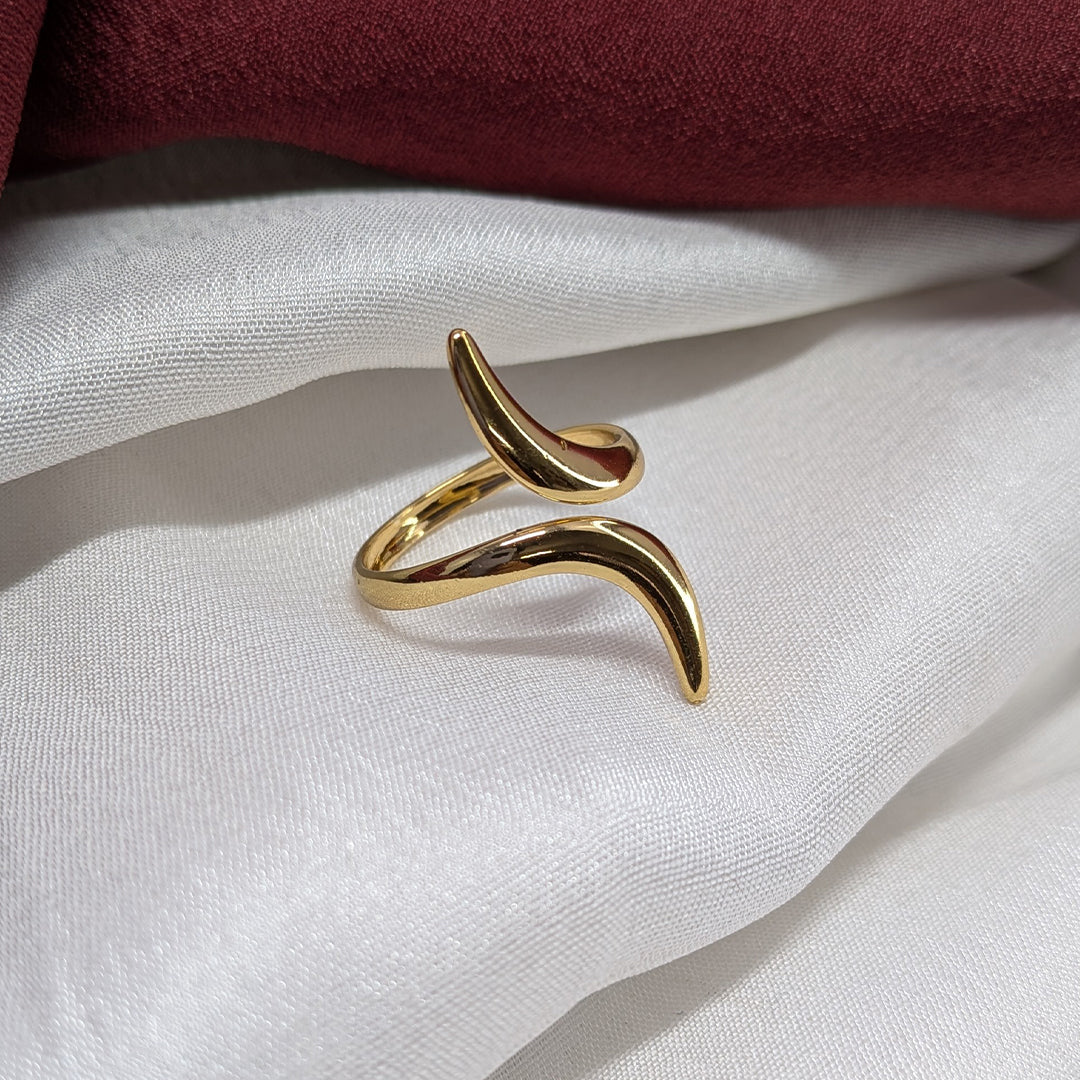 Gold Plated Curved Double Wave Open Ring for Women & Girls (Anti Tarnish)