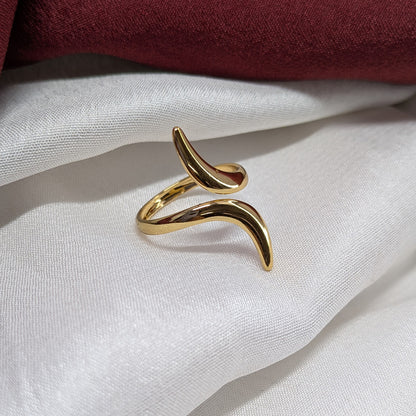 Gold Plated Curved Double Wave Open Ring for Women & Girls (Anti Tarnish)