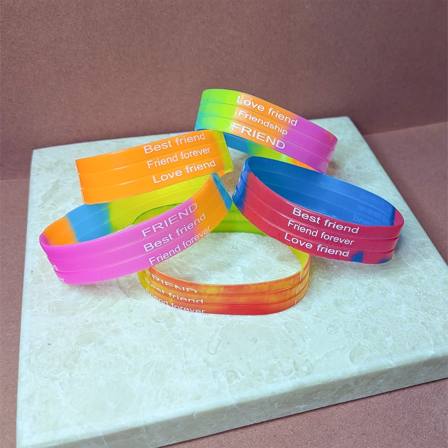 Friendship Quote Silicone Wristbands | 5pcs Soft Rubber Bracelets for Teens