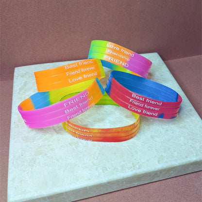 Friendship Quote Silicone Wristbands | 5pcs Soft Rubber Bracelets for Teens