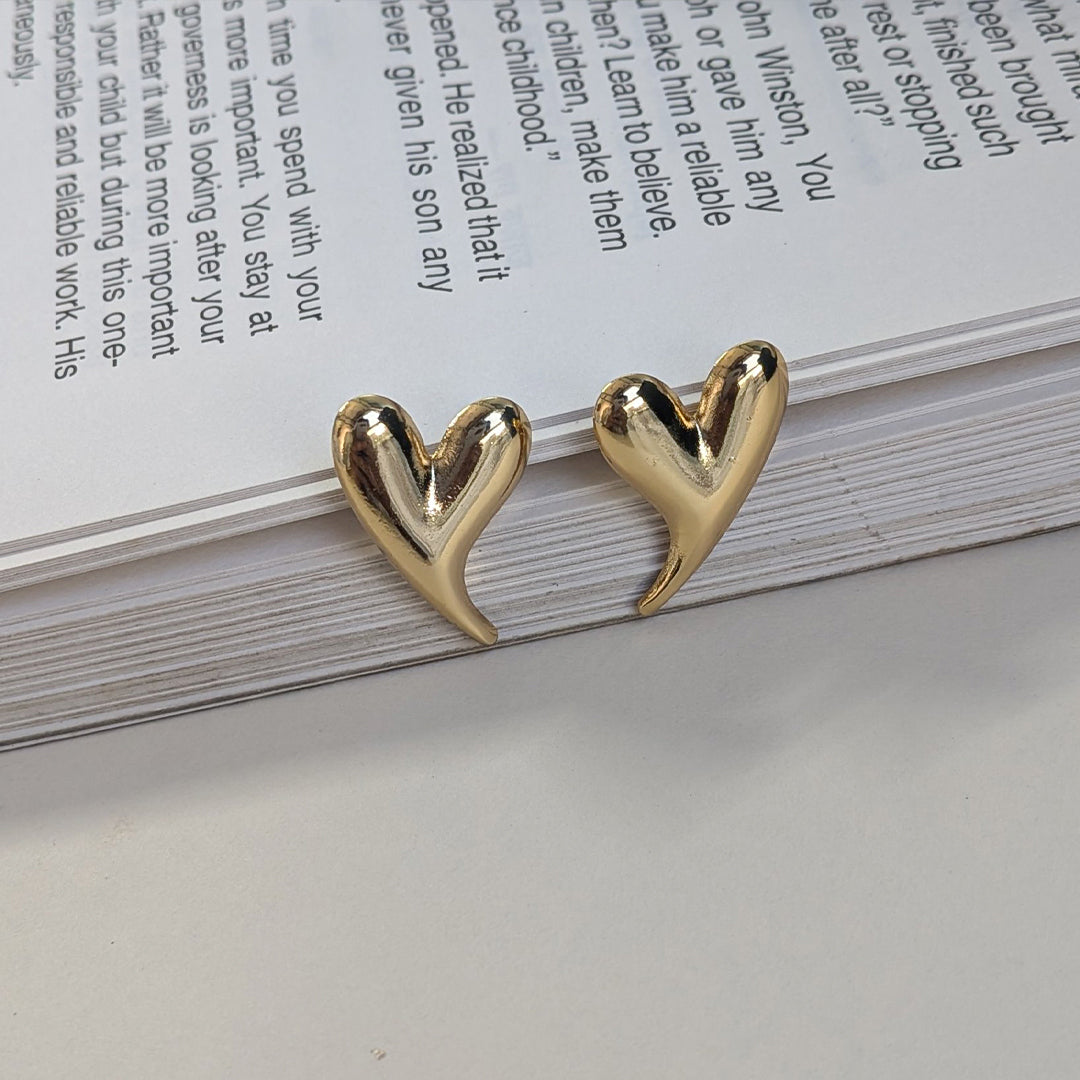 Gold Plated Sculpted Heart Stud Earrings For Girls & Women (Anti Tarnish)