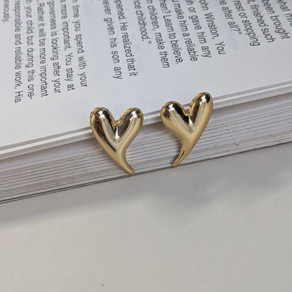 Gold Plated Sculpted Heart Stud Earrings For Girls & Women (Anti Tarnish)