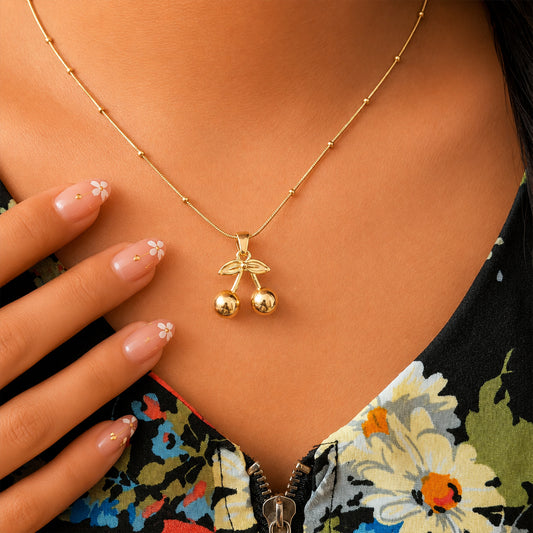 Romantic Cherry Bell Charm With Beaded Chain Pendant For Girls & Women's