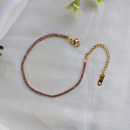 Elegant Gold Plated Pink AD Stone Tennis Bracelet for Girls & Women
