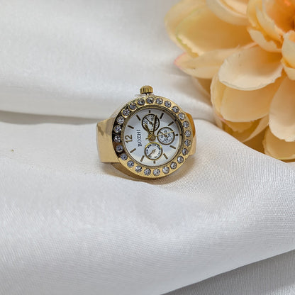 Elegant Round Quartz Finger Watch with American Diamond for Men & Women