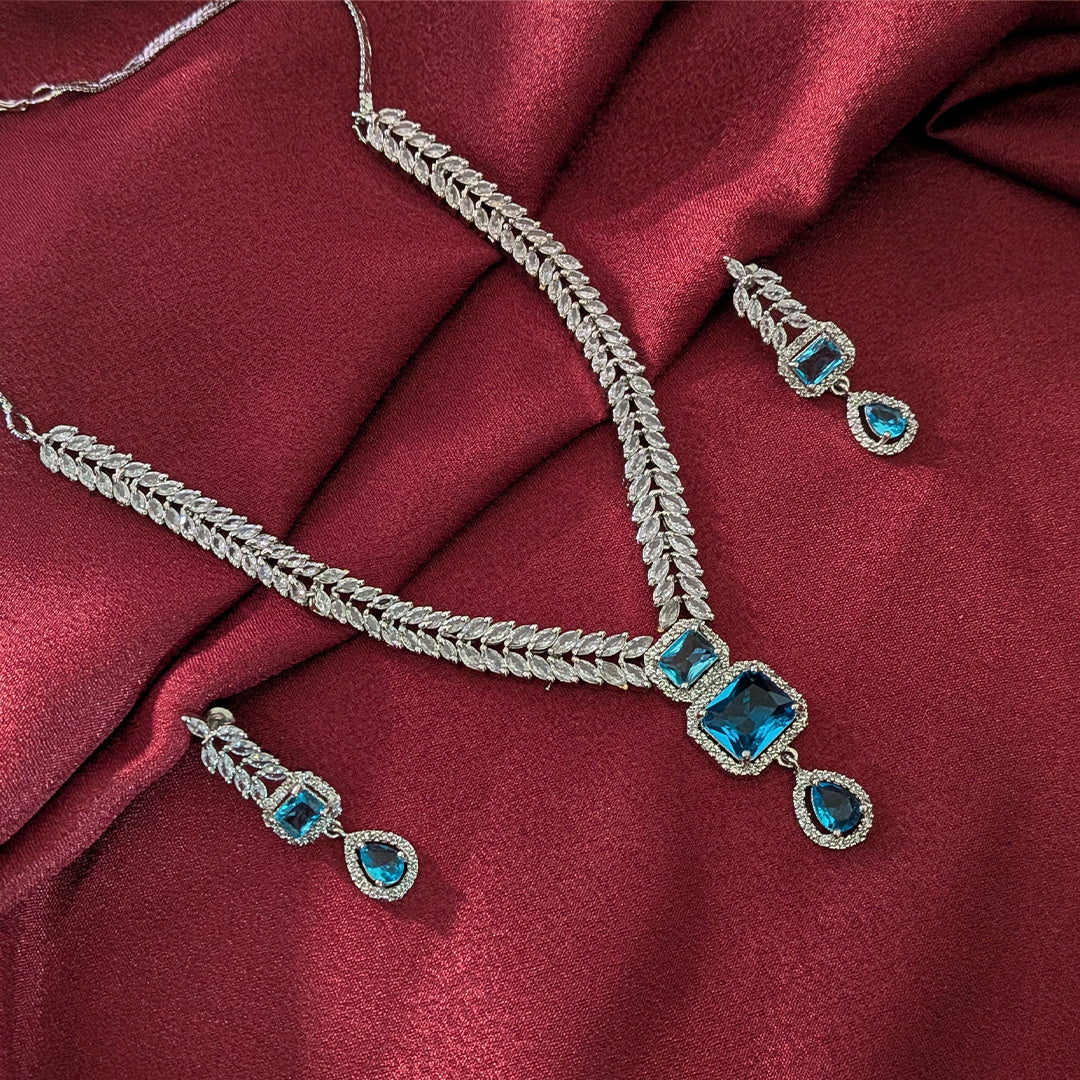 AD Luxe Square & Teardrop Gemstone Necklace With Matching Earrings For Women