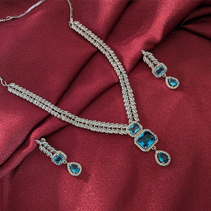 AD Luxe Square & Teardrop Gemstone Necklace With Matching Earrings For Women