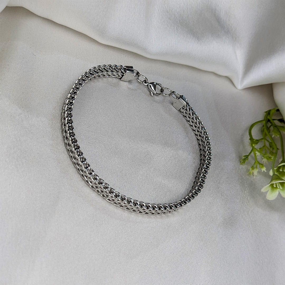 Stainless Steel Silver Tone Woven Chain Bracelet For Men