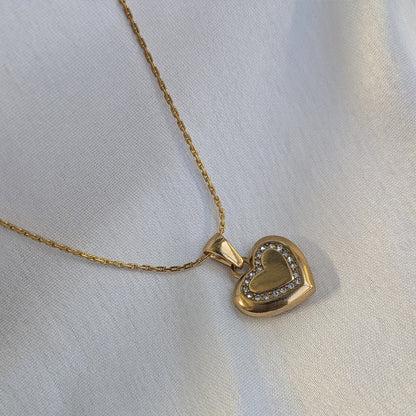 Gold Plated Heart Pendant with AD Stone Outline for Girls & Women