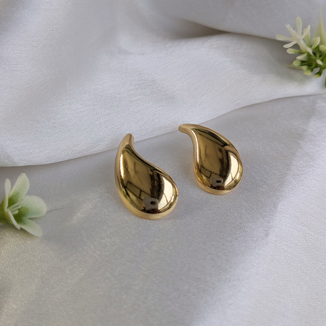 Golden Dewdrop Stud Earrings For Girls & Women (Anti-Tarnish)