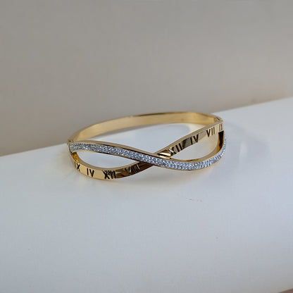Gold Plated Roman Numeric Dual-Layer Crossover Bracelet For Girls & Women