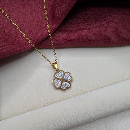 18k Gold Finish Clover Pendant With Crystal Hearts For Girls & Women