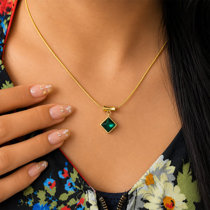 Square Zircon Pendant with Drum Connector For Girls & women