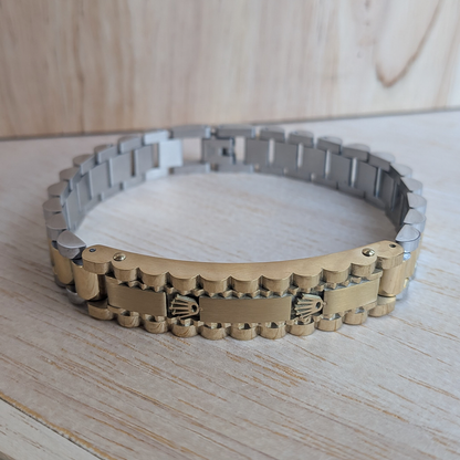 Rolex Brand Inspired Luxe Chain Stainless Steel Bracelet With Clasp For Men