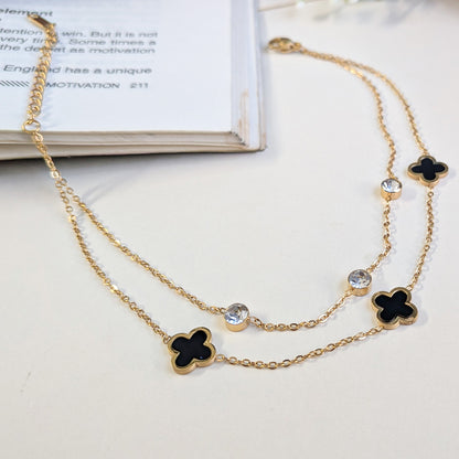 Gold Finish Clover Charm Anklet with Crystal Accents For Women & Girls