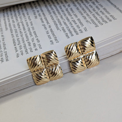 Vintage Gold-Tone Embossed Square Earrings For Girls & Women (Anti Tarnish)
