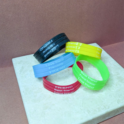 5pcs Colorful Silicone Wristbands with Friendship Messages