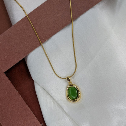 Gold Finish Green Oval Center Crystal Pendant For Girls & Women