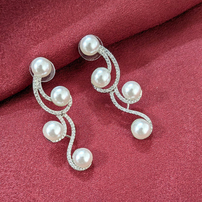 Silver Finish Classic Pearl AD Stone Jewellery Set with Earrings, Bracelet & Ring for Girls & Women