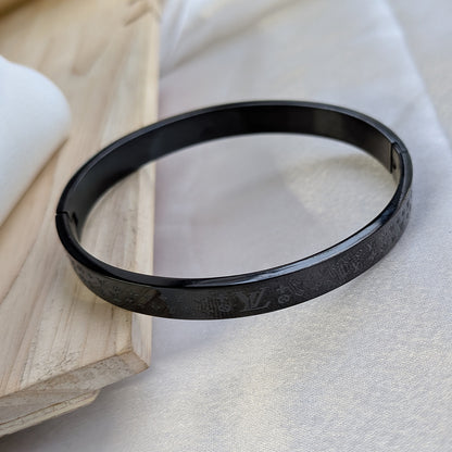 LV Brand Inspired Monogram Engraved Stainless Steel Bracelet For Men
