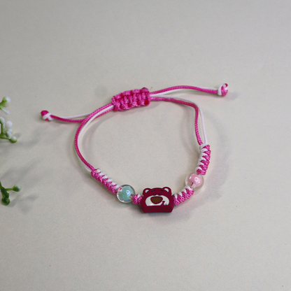 Pink Bear Kids Beaded Bracelet with Adjustable Strap