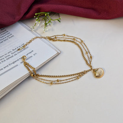 Gold Tone Triple Layer Scallop Shell Anklet For Girls & Women