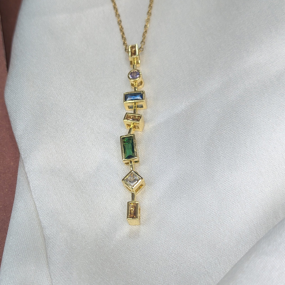 Stainless Steel Gold Finish Multicolor Stone Pendant For Girls & Women